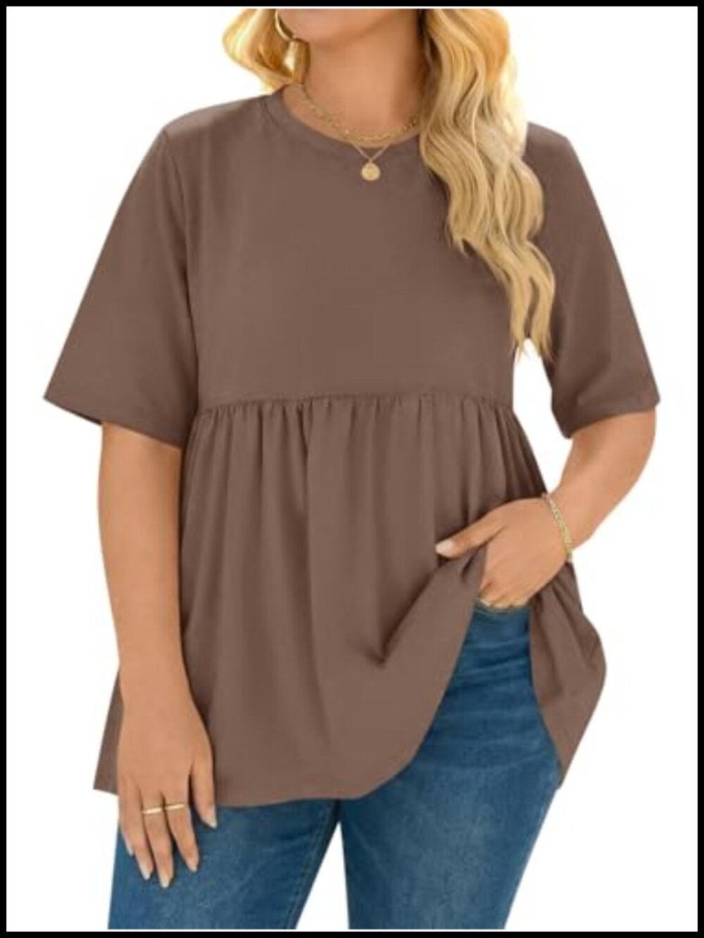 Plus Size Babydoll Tunic Blouse Flowy Peplum Summer Top Short Sleeve